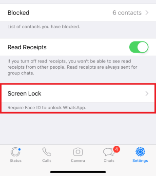 iPhoneでFaceIDまたはTouchIDを使用してWhatsApp画面ロックを有効にする方法