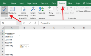 كيفية التدقيق الإملائي في Excel